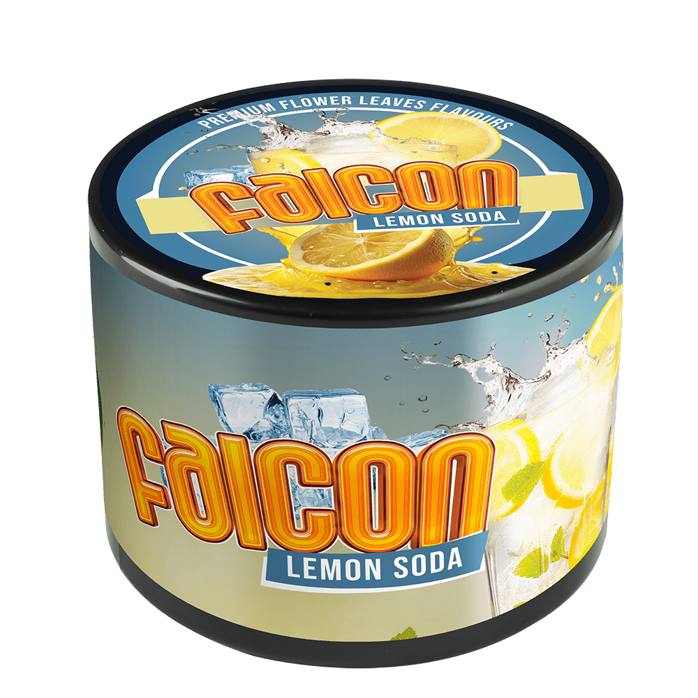 Falcon Lemon Soda aromalı 250 gram nargile ürünü, limon dilimleri ve buz küpleriyle